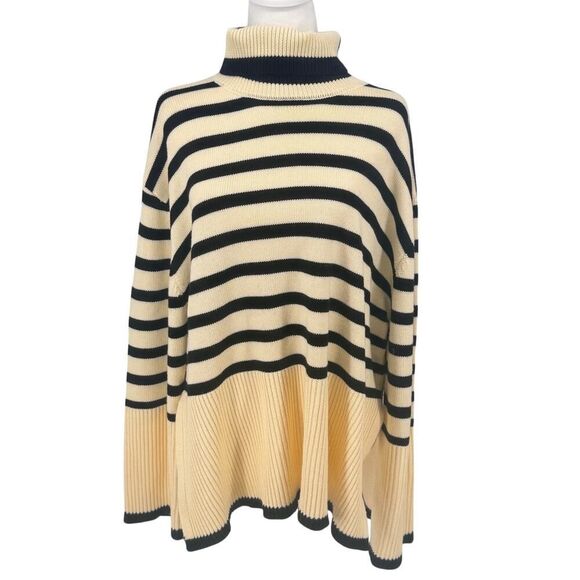 Moon River Oversized Striped Turtleneck Sweater Sz L Drop Shoulder Slouchy Prep - Picture 1 of 11